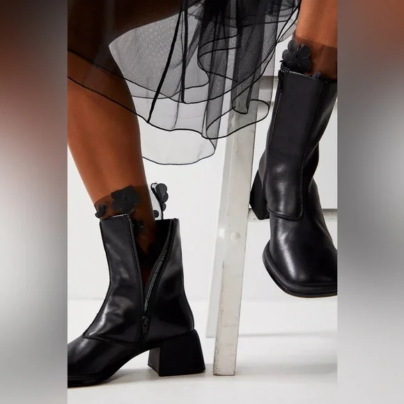 Black Sheer Attic Floral Ankle Socks by Kathryn Eisman X Free People  NWT - Picture 2 of 4